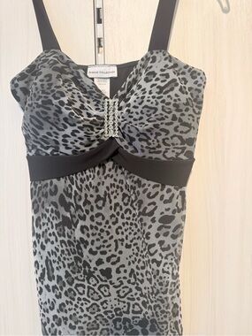 Avenue Collection Gray & Black Leopard Print Dress with Rhinestone Accent